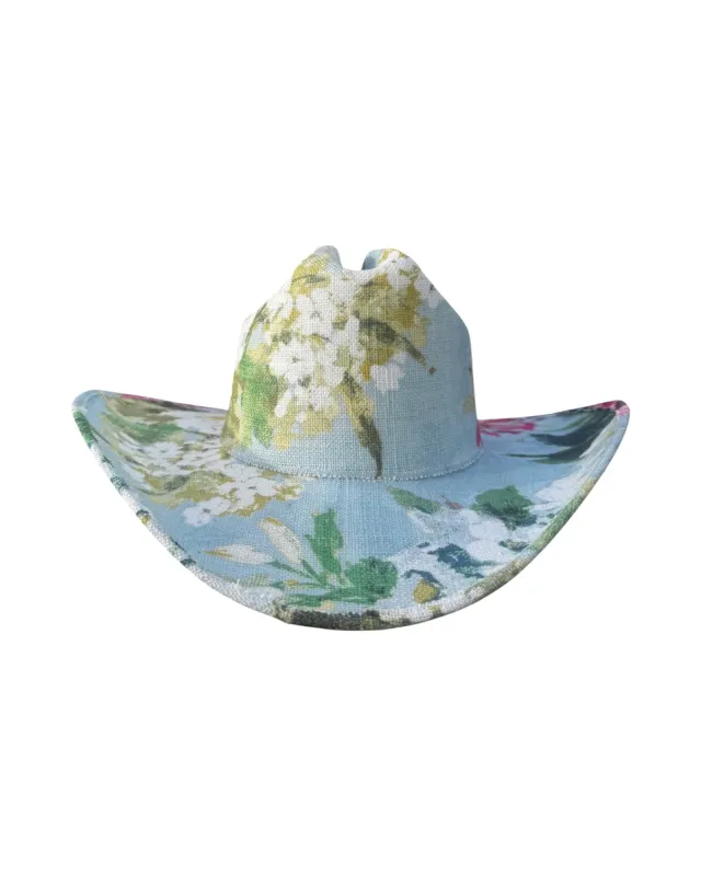 DOLOMITE BLEU FABRIC COVERED COWBOY HAT made by Lele Sadoughi