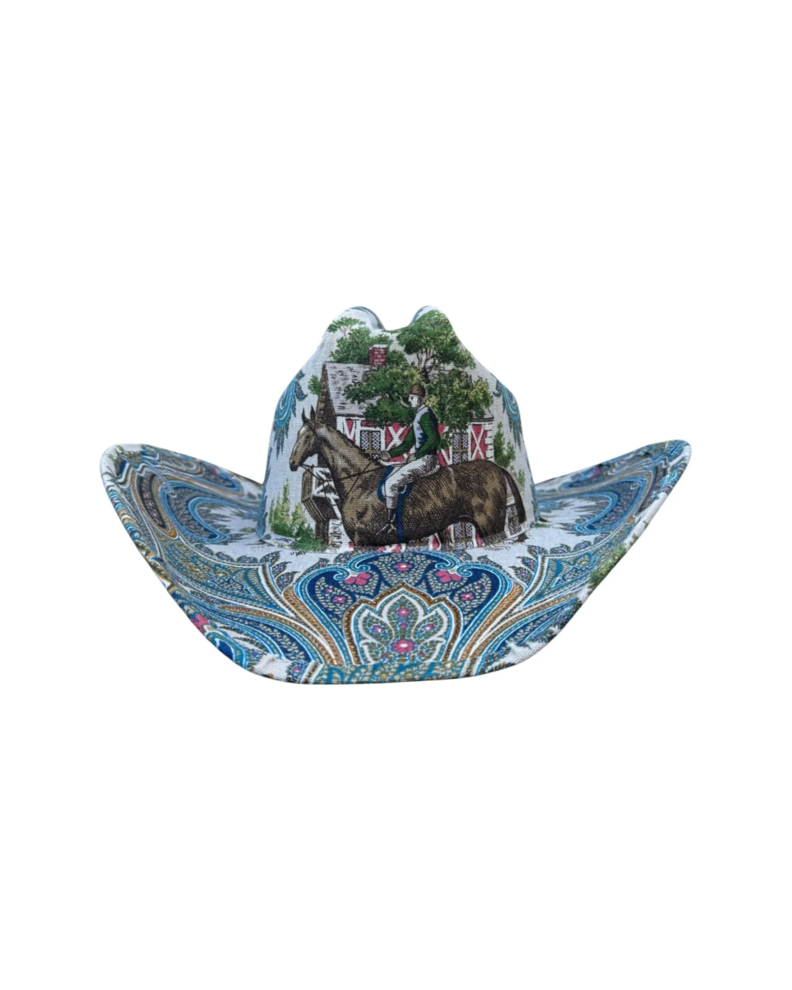 HERITAGE TRAILS FABRIC COVERED COWBOY HAT sold by Lele Sadoughi