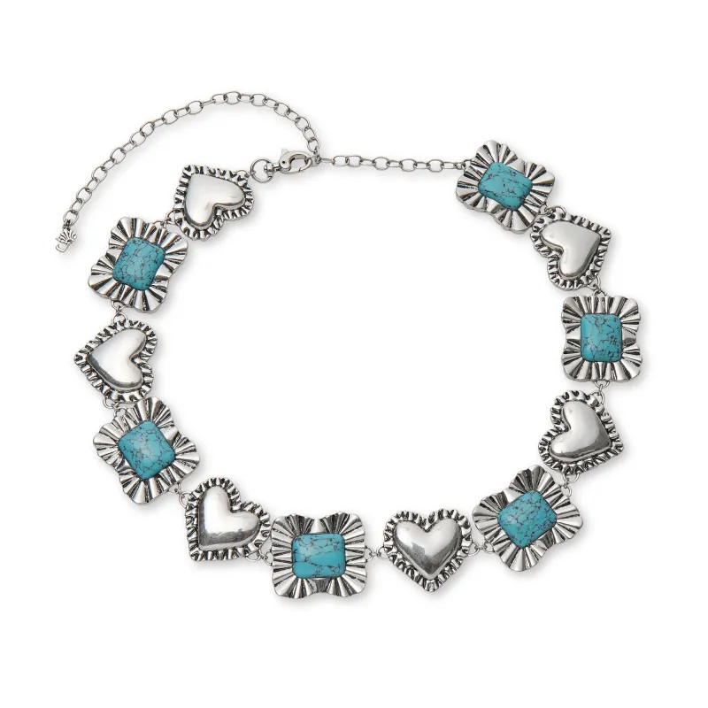 TURQUOISE TRAIL RUFFLE HEART STONE CONCHO BELT made by Lele Sadoughi