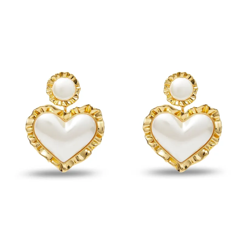PEARL HEART RUFFLE DROP EARRINGS sold by Lele Sadoughi