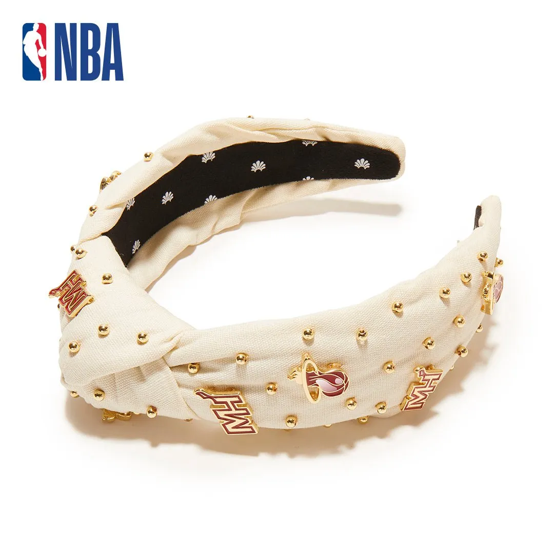 MIAMI HEAT LELE SADOUGHI / NBA IVORY EMBELLISHED KNOTTED HEADBAND sold by Lele Sadoughi