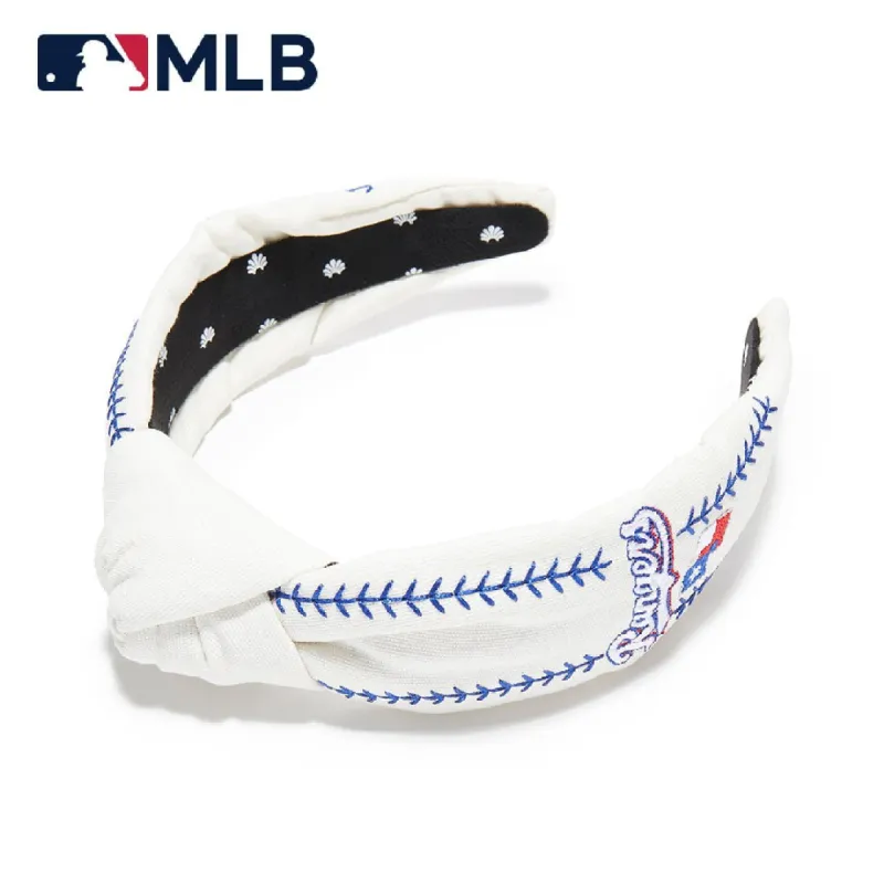 TEXAS RANGERS LELE SADOUGHI / MLB IVORY EMBROIDERED KNOTTED HEADBAND sold by Lele Sadoughi