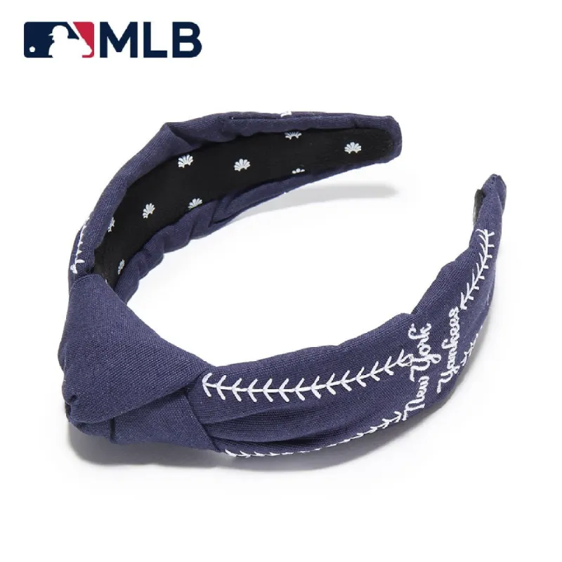 NY YANKEES LELE SADOUGHI / MLB NAVY EMBROIDERED KNOTTED HEADBAND sold by Lele Sadoughi