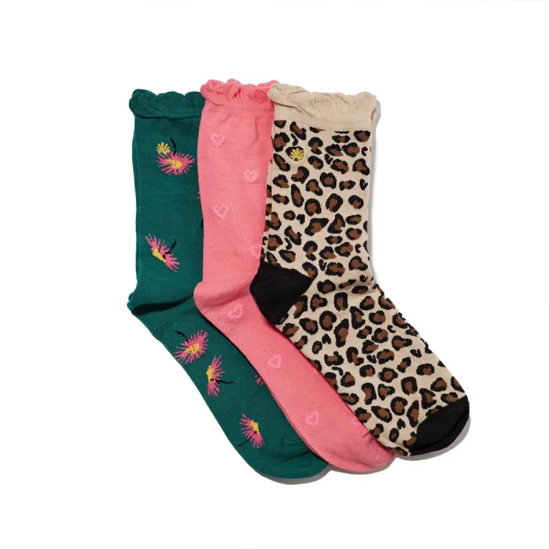 LEOPARD DAISY SET OF 3 SWEETHEART SAFARI SOCKS sold by Lele Sadoughi