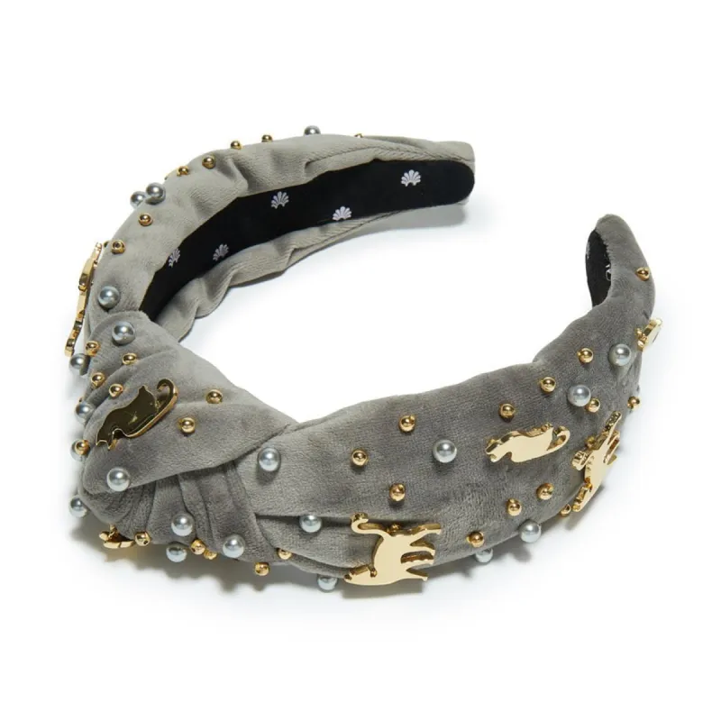 ASH GREY CAT LOVER EMBELLISHED KNOTTED HEADBAND sold by Lele Sadoughi