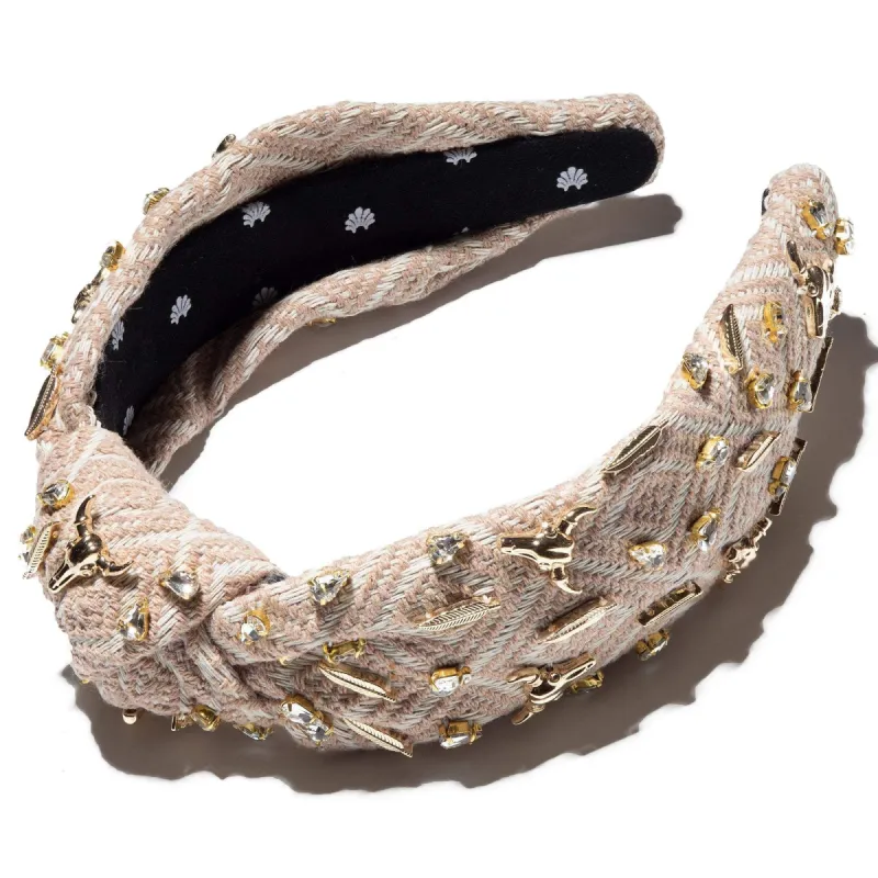 TAN DIAMOND SOUTHWESTERN EMBELLISHED KNOTTED HEADBAND sold by Lele Sadoughi