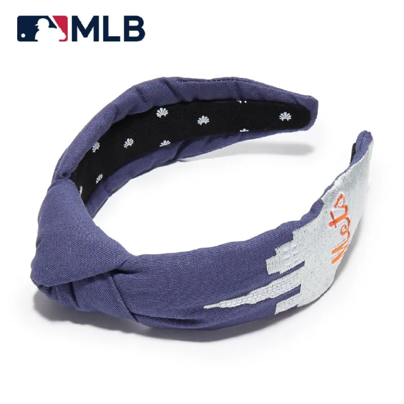 NY METS LELE SADOUGHI / MLB NAVY EMBROIDERED KNOTTED HEADBAND sold by Lele Sadoughi