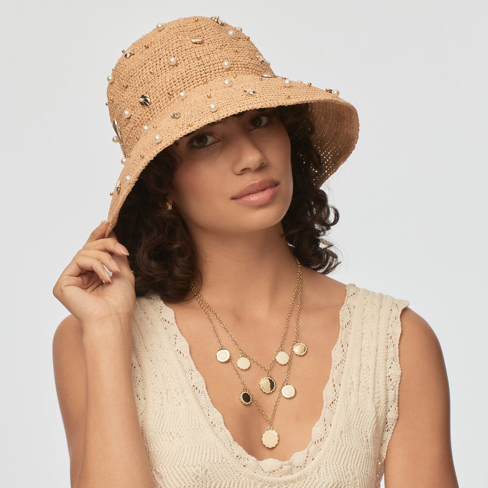 NATURAL SEA LIFE EMBELLISHED RAFFIA HAT | Parallel