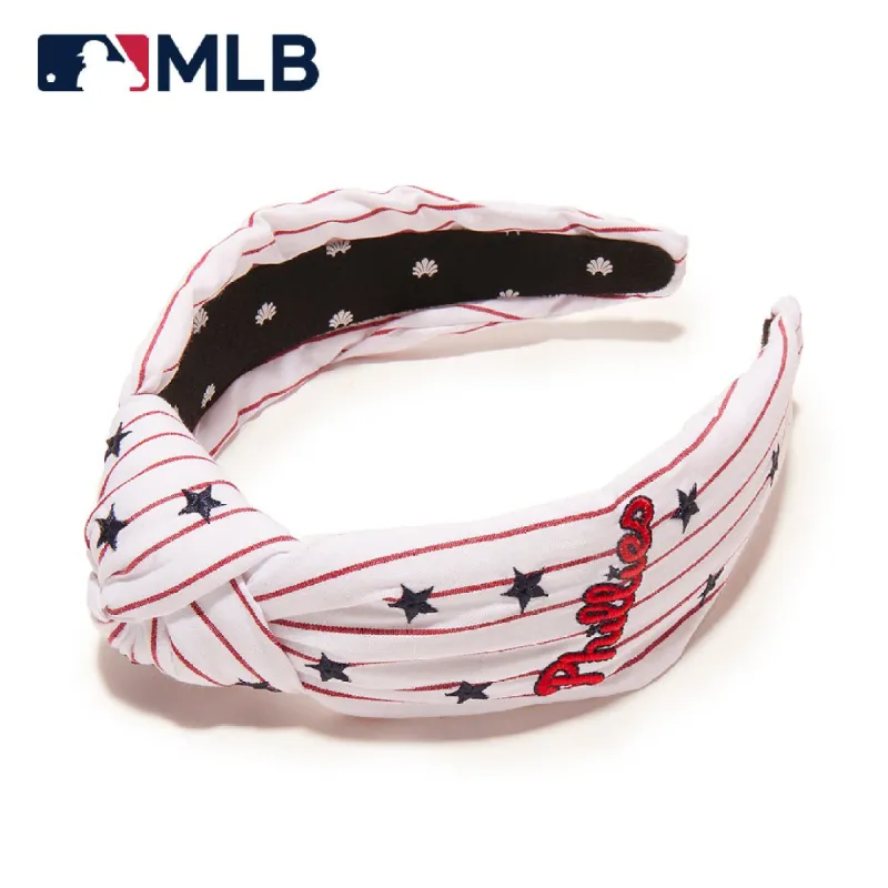 PHILADELPHIA PHILLIES LELE SADOUGHI / MLB RED STRIPE EMBROIDERED KNOTTED HEADBAND sold by Lele Sadoughi