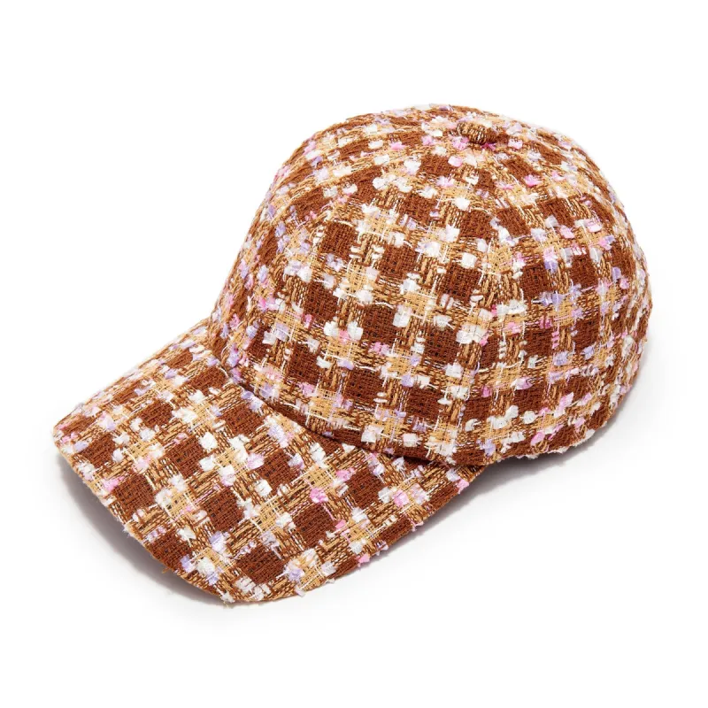 HICKORY CHECK BOUCLE CHECK BASEBALL CAP sold by Lele Sadoughi