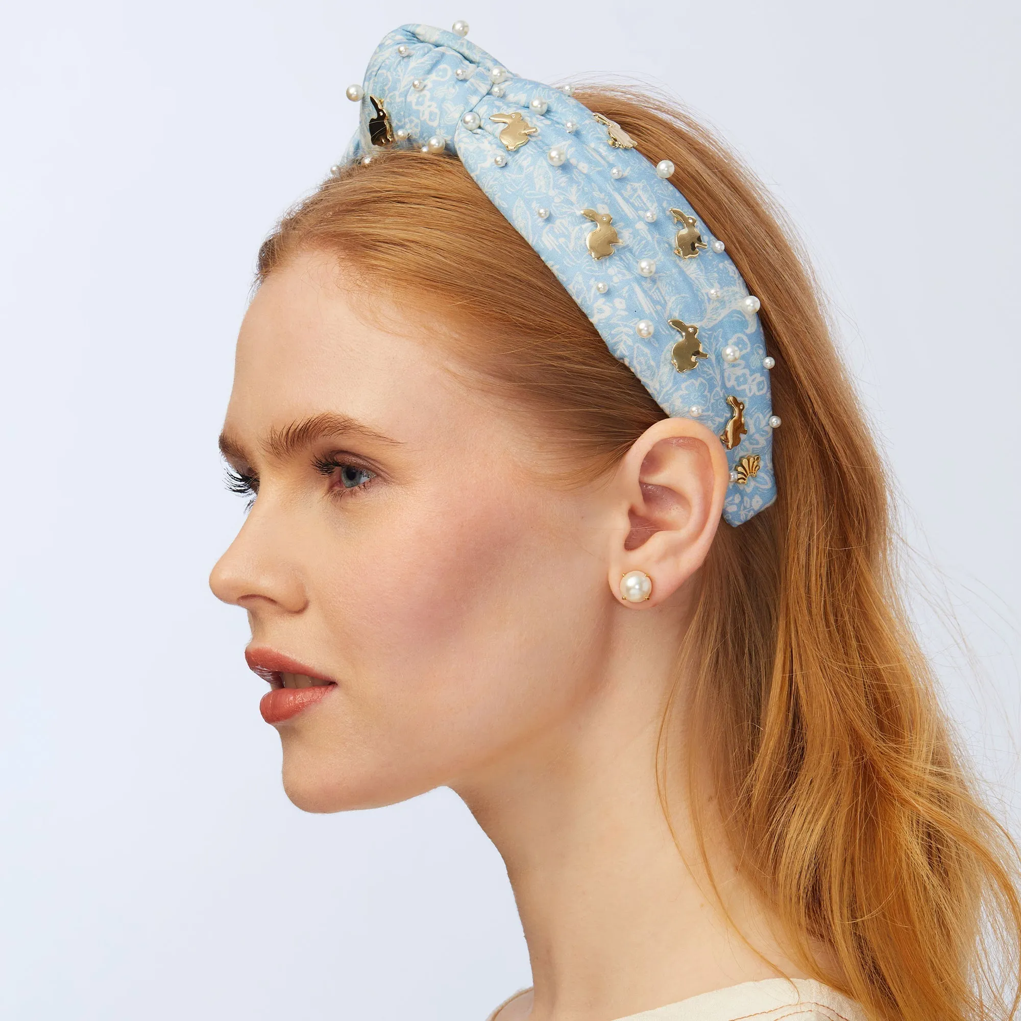 BLUE EMBELLISHED BUNNY KNOTTED HEADBAND sold by Lele Sadoughi product image thumbnail 4