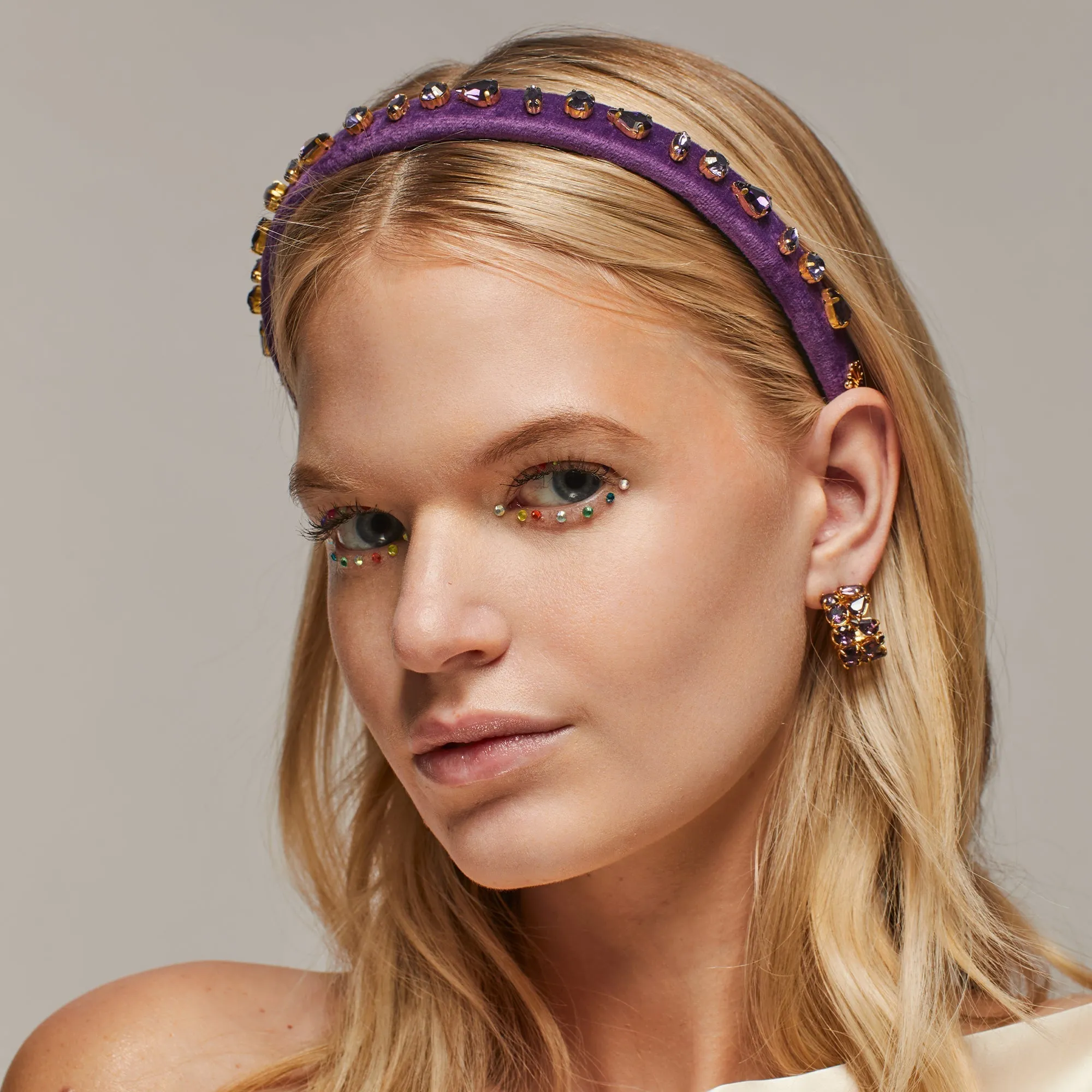 FEBRUARY AMETHYST CANDY JEWELED VELVET GIGI HEADBAND sold by Lele Sadoughi product image thumbnail 2