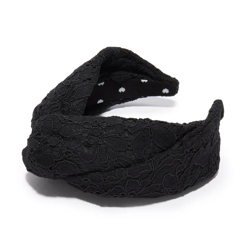 JET FLORAL LACE GRETA HEADBAND sold by Lele Sadoughi