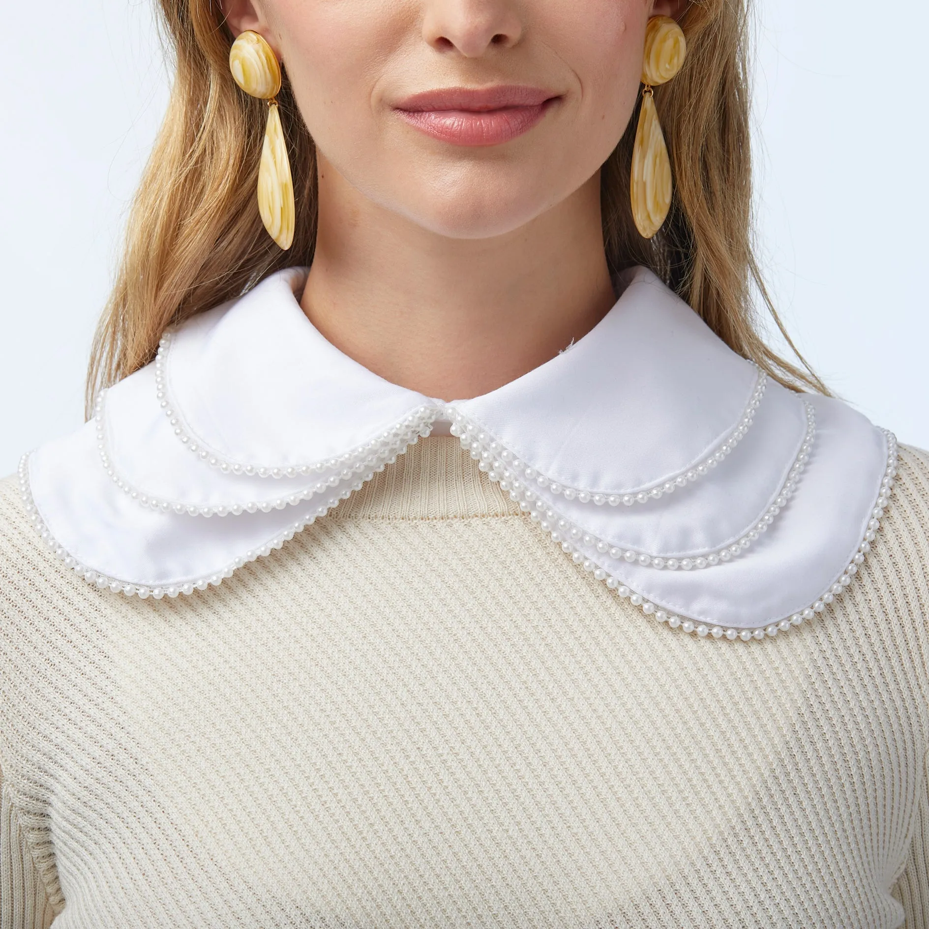 WHITE LORETTA LAYERED PEARL COLLAR sold by Lele Sadoughi product image thumbnail 4