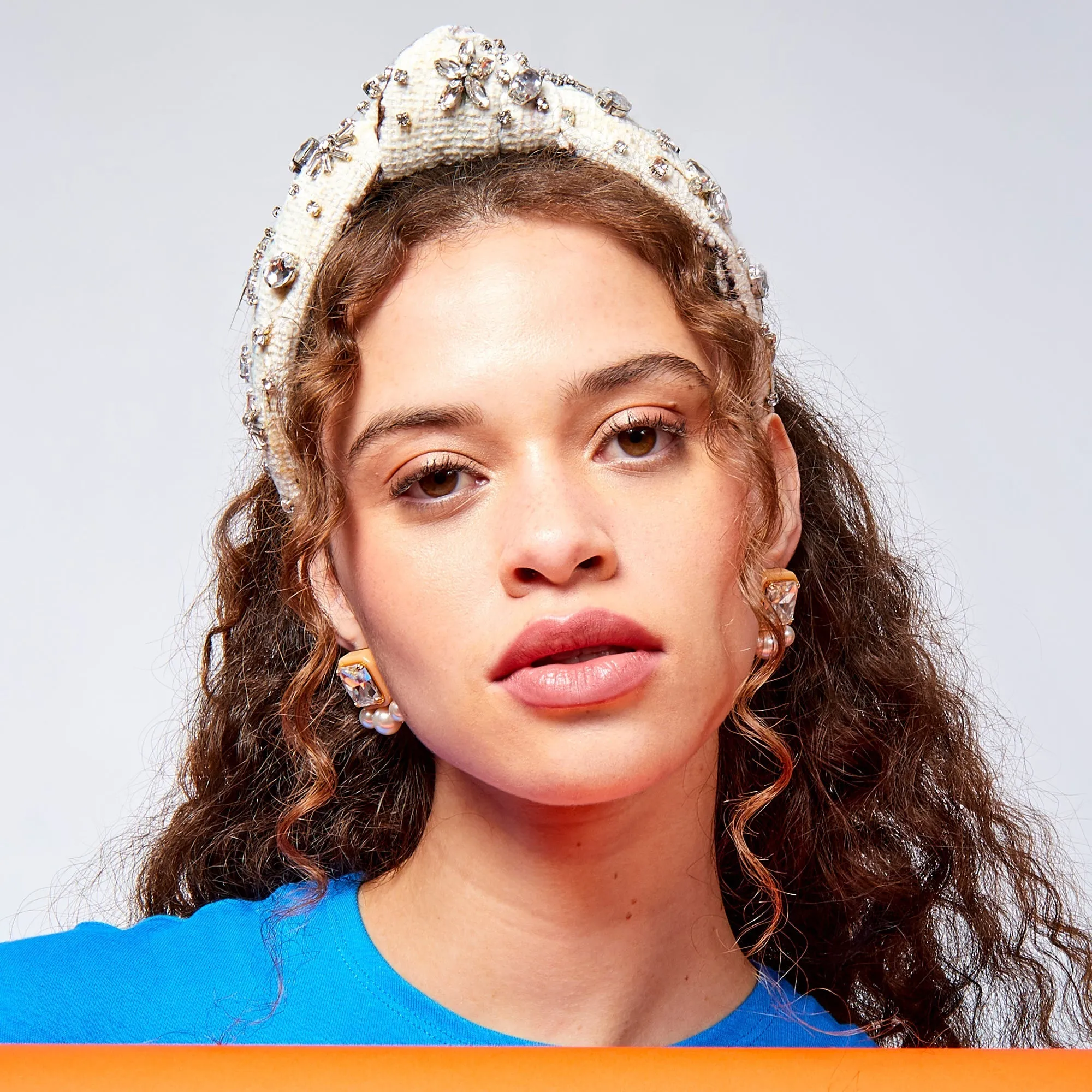 CHALK TWEED KNOTTED CRYSTAL HEADBAND sold by Lele Sadoughi product image thumbnail 2