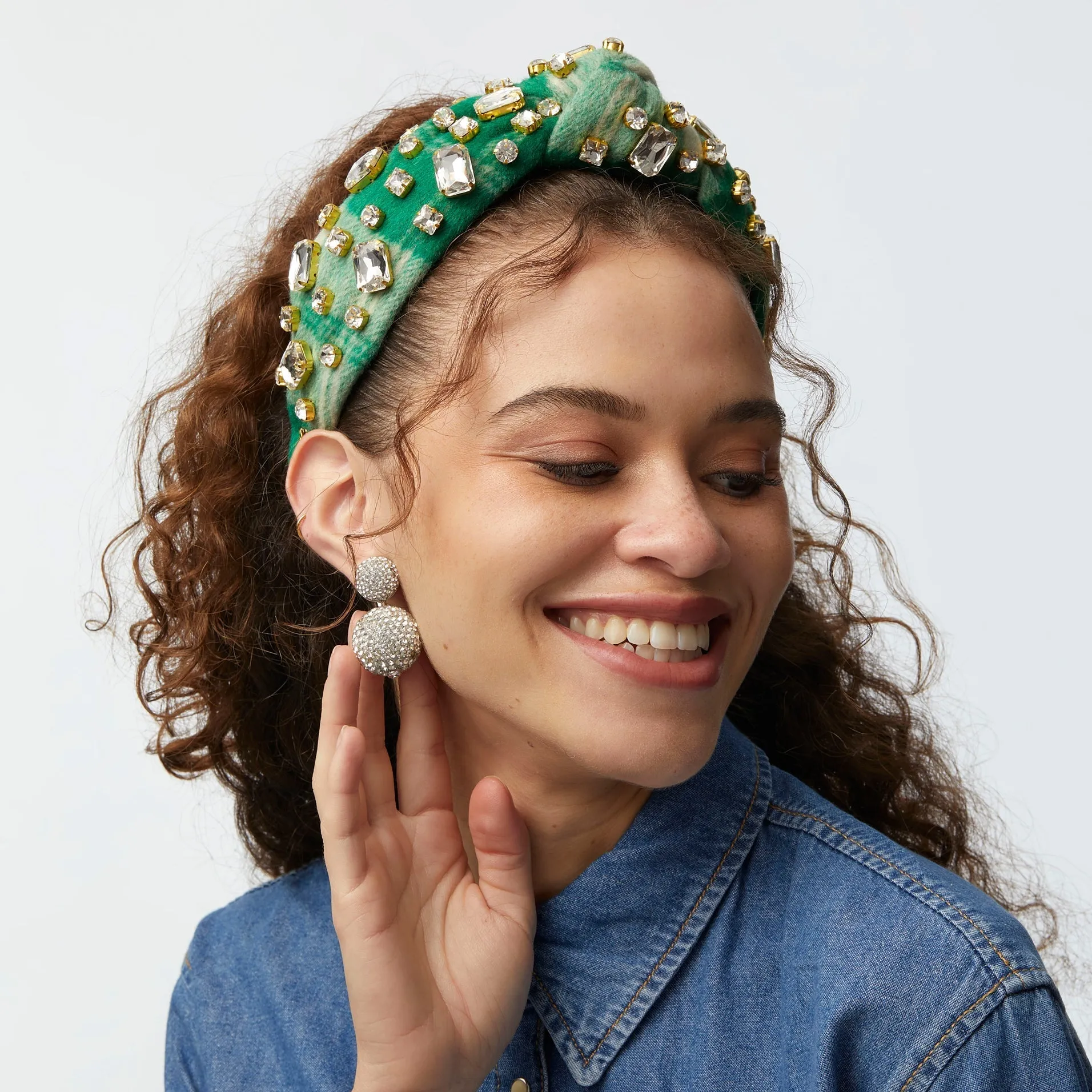 PINE RECTANGLE CRYSTAL PLAID KNOTTED HEADBAND sold by Lele Sadoughi product image thumbnail 2