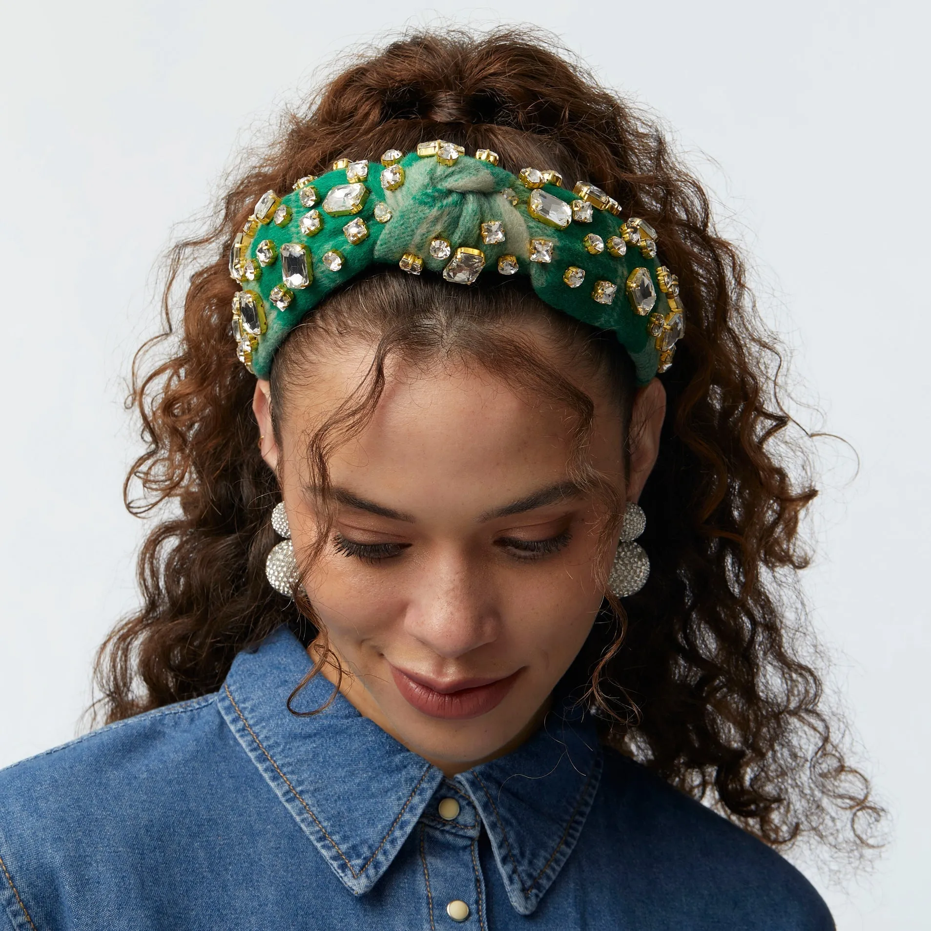 PINE RECTANGLE CRYSTAL PLAID KNOTTED HEADBAND sold by Lele Sadoughi product image thumbnail 4