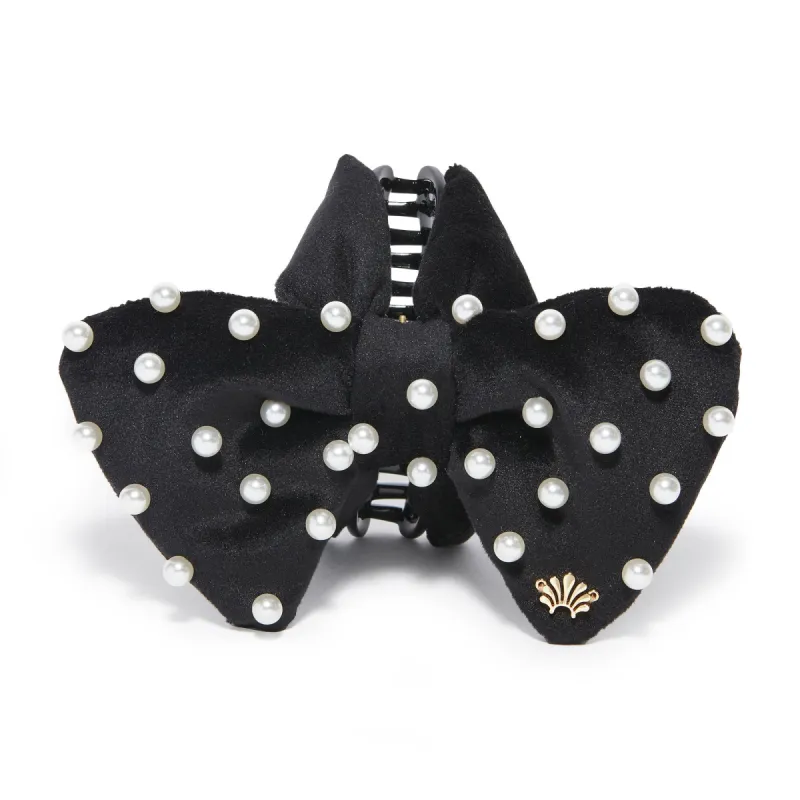 JET PEARL VELVET SIMONE BOW CLIP sold by Lele Sadoughi