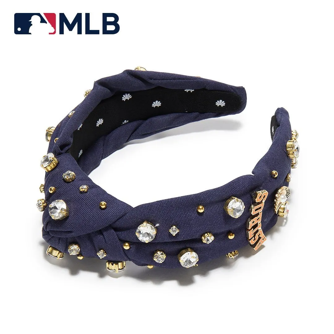 HOUSTON ASTROS LELE SADOUGHI / MLB NAVY EMBELLISHED KNOTTED HEADBAND sold by Lele Sadoughi