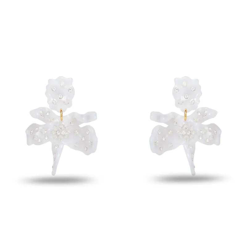 MOTHER OF PEARL SPARKLE SMALL PAPER LILY EARRINGS sold by Lele Sadoughi