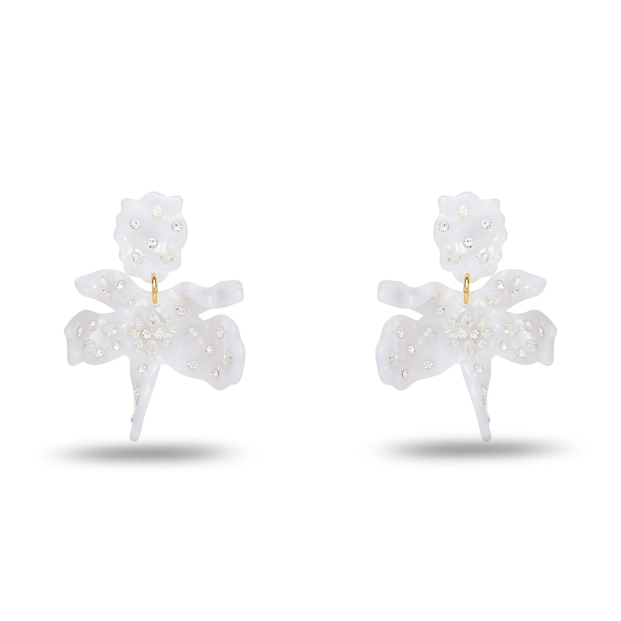 MOTHER OF PEARL SPARKLE SMALL PAPER LILY EARRINGS sold by Lele Sadoughi