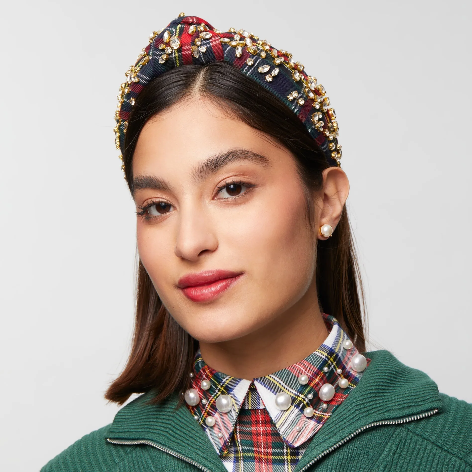 Lele Sadoughi Midnight Plaid Tartan Mixed Shape Crystal Knotted Headband Lele Sadoughi Baby Blue Game Day Varsity knotted Crystal  main image 4