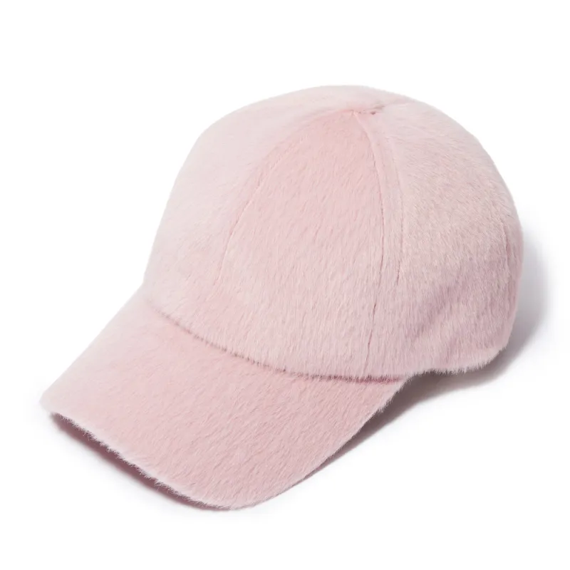 DUSTY PINK FAUX MOHAIR BASEBALL CAP made by Lele Sadoughi