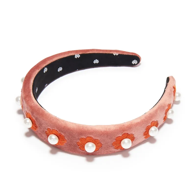DUSTY ROSE PEARL FLOWER ALICE HEADBAND sold by Lele Sadoughi