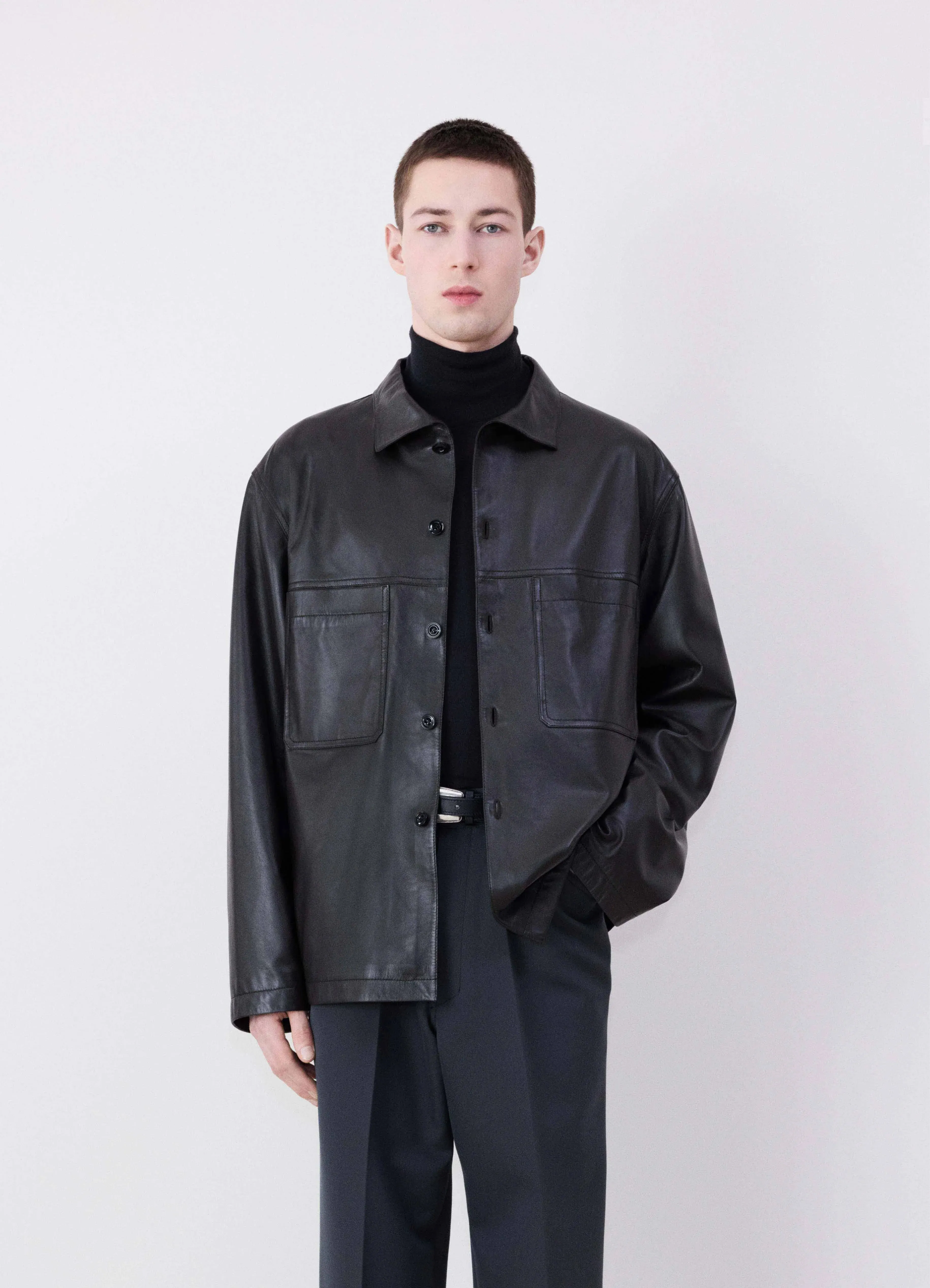 LEATHER STAND COLLAR SHIRT sold by Lemaire