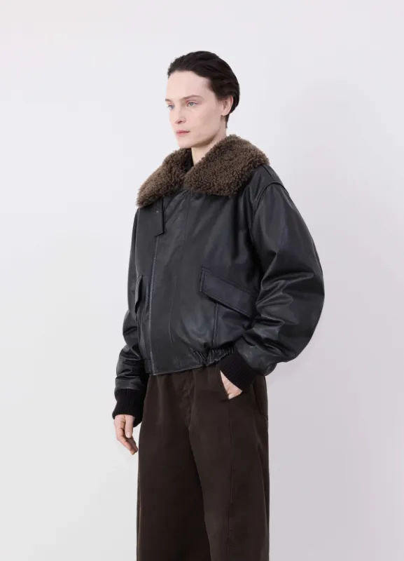 LEATHER BLOUSON WITH SHEARLING COLLAR sold by Lemaire