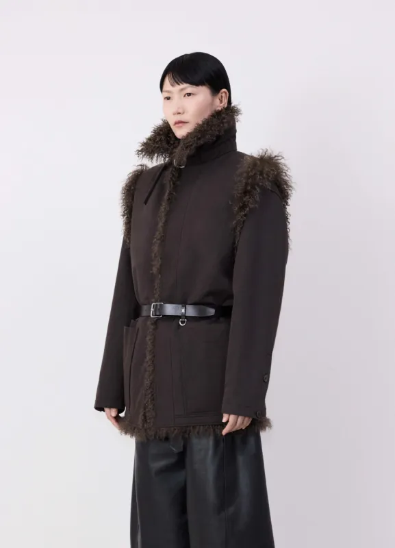 REVERSIBLE BELTED LONG SHEARLING GILET sold by Lemaire