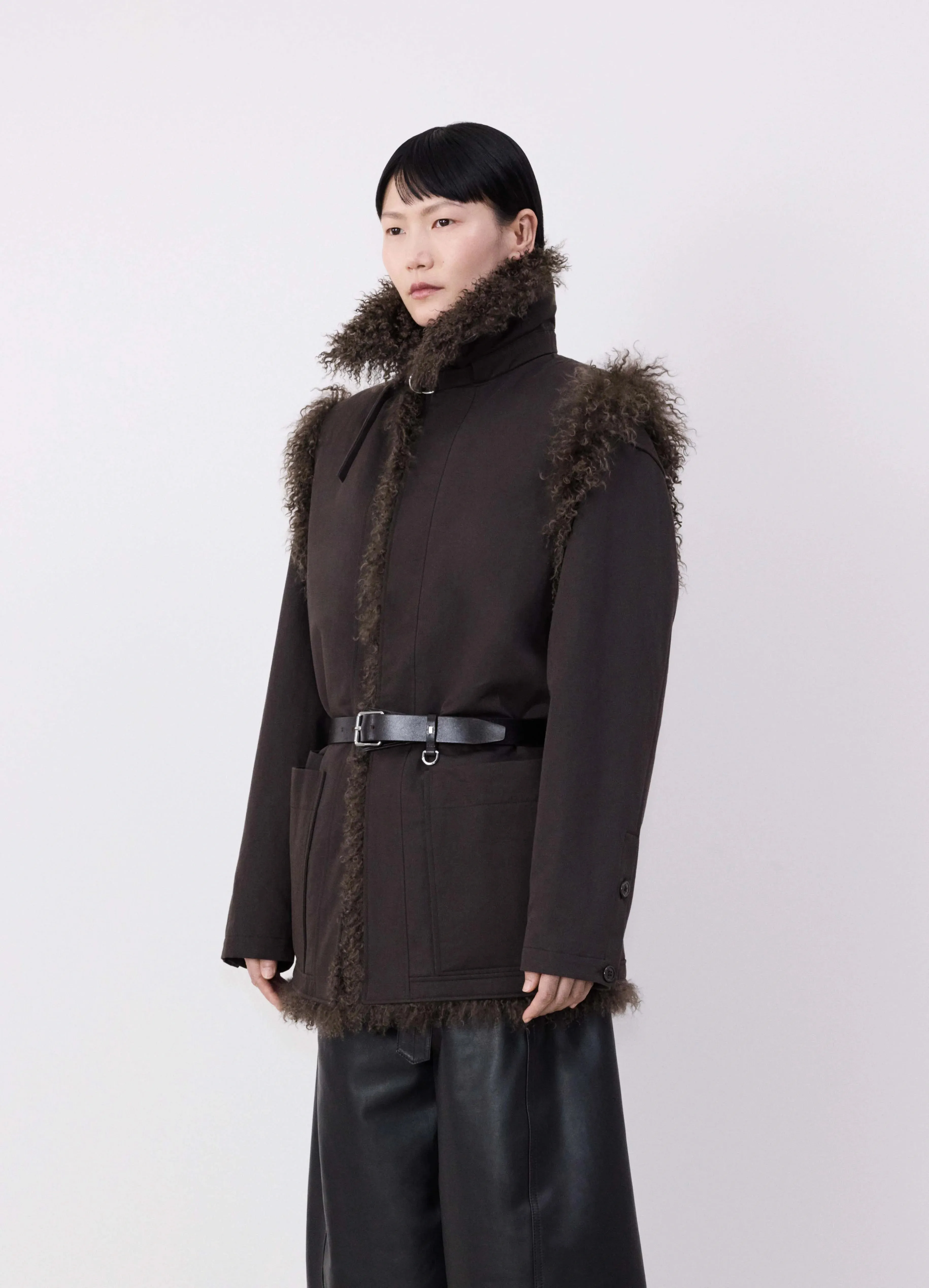 REVERSIBLE BELTED LONG SHEARLING GILET sold by Lemaire