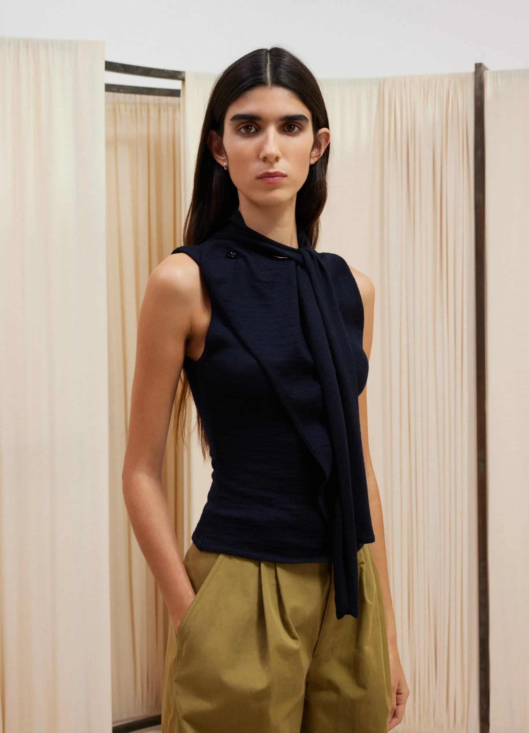 ASYMMETRICAL SLEEVELESS CARDIGAN sold by Lemaire