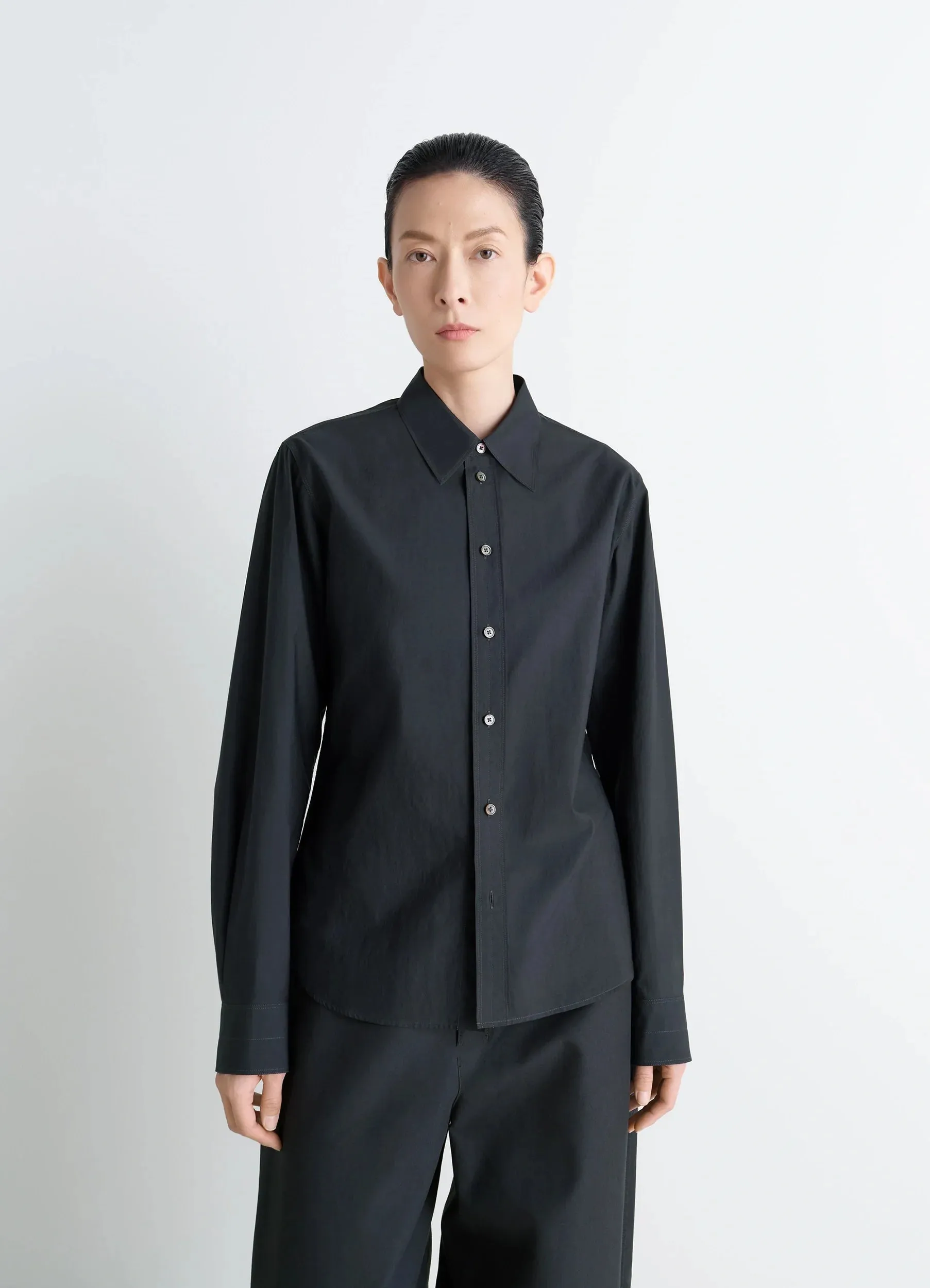 POINTED COLLAR SHIRT IN WASHED COTTON SILK sold by Lemaire