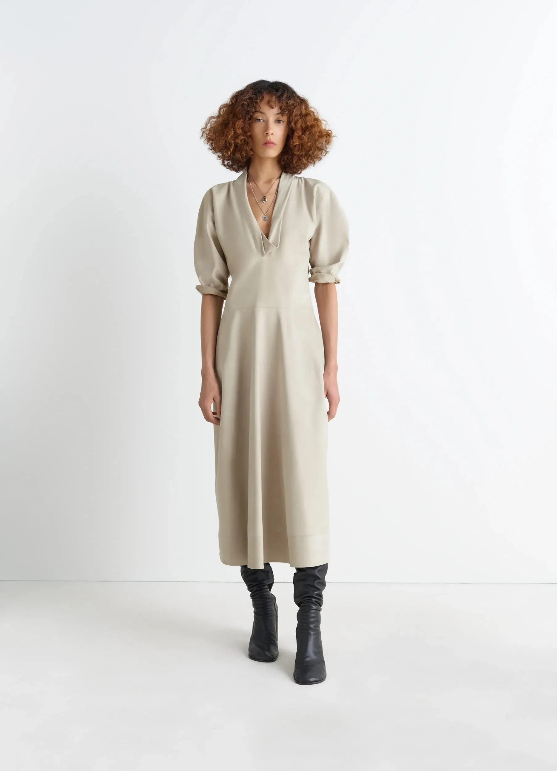 LEATHER V-NECK DRESS sold by Lemaire