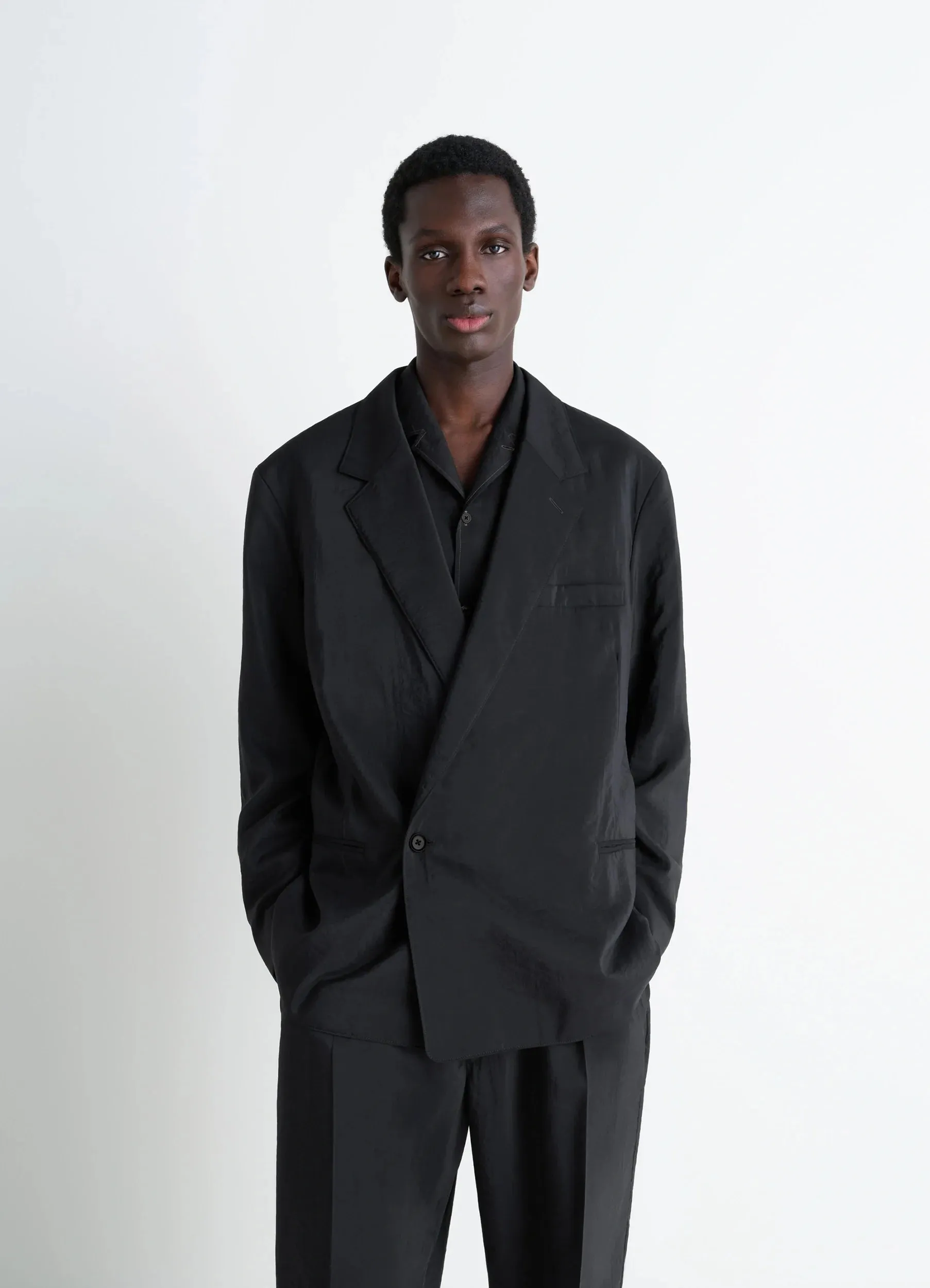 SOFT DOUBLE BREASTED JACKET IN DRY SILK sold by Lemaire