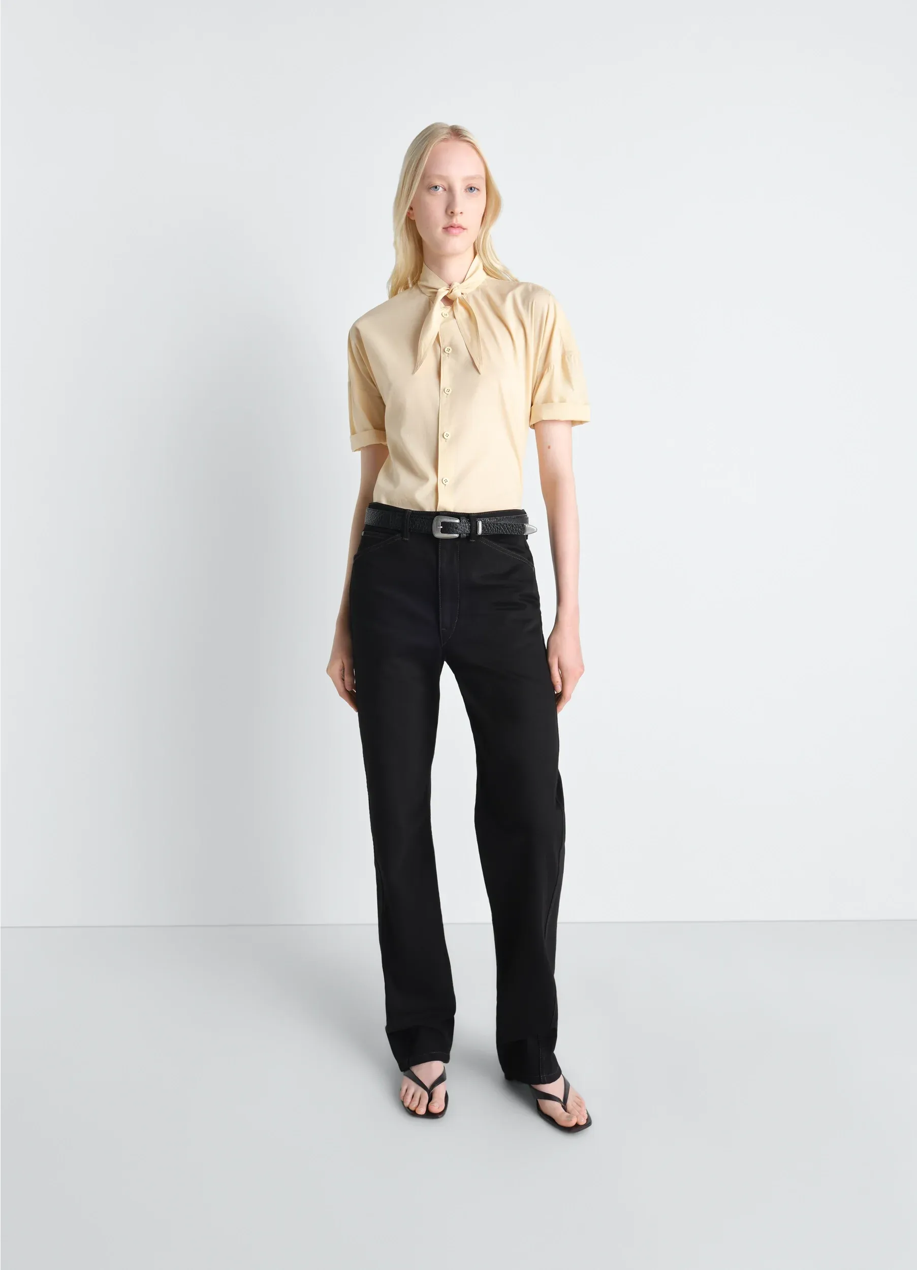 SHORT SLEEVE SHIRT WITH FOULARD IN WASHED COTTON MUSLIN sold by Lemaire product image thumbnail 2