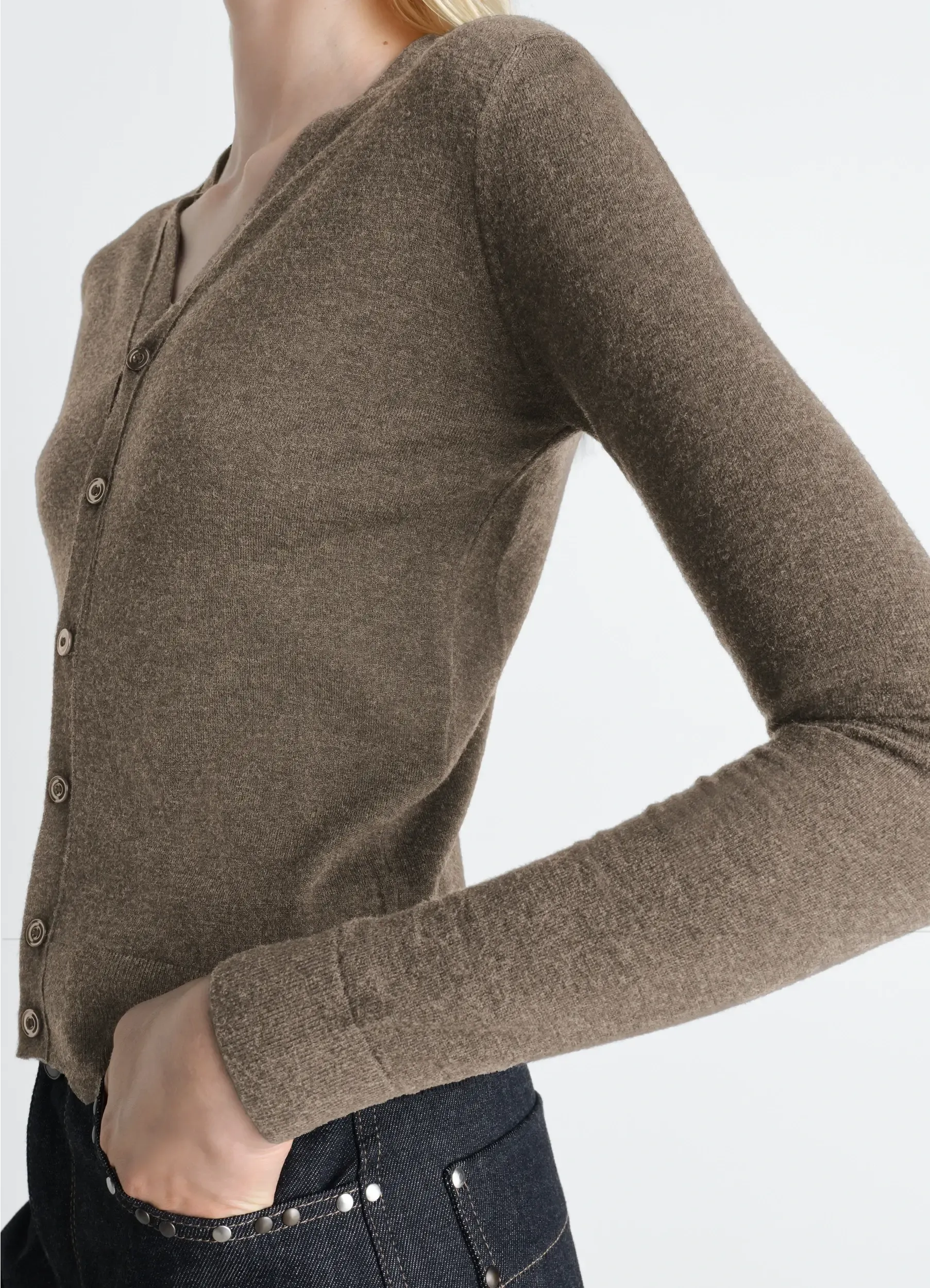 V NECK BUTTONED CARDIGAN IN FINE WOOL sold by Lemaire product image thumbnail 3