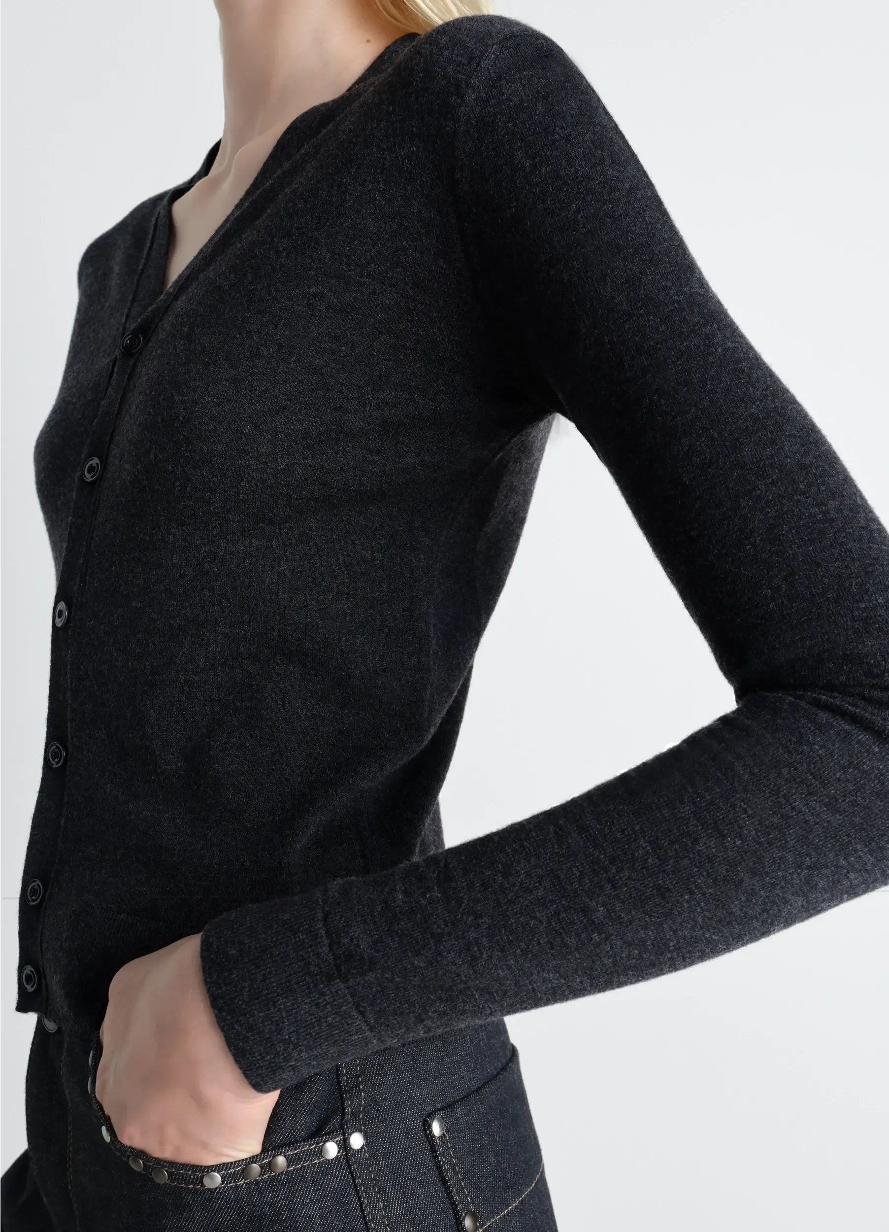 V NECK BUTTONED CARDIGAN IN FINE WOOL sold by Lemaire product image thumbnail 3