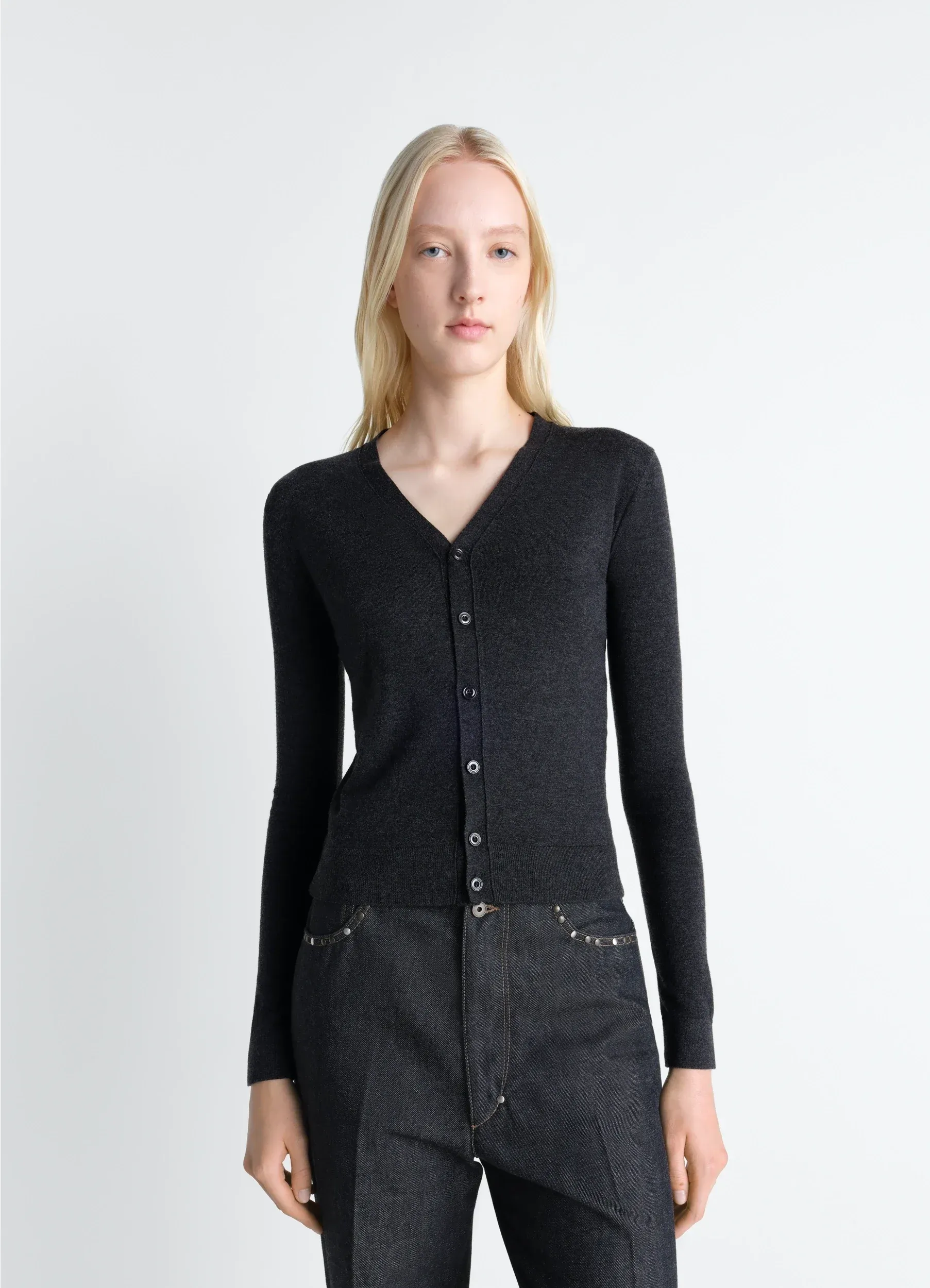 V NECK BUTTONED CARDIGAN IN FINE WOOL sold by Lemaire