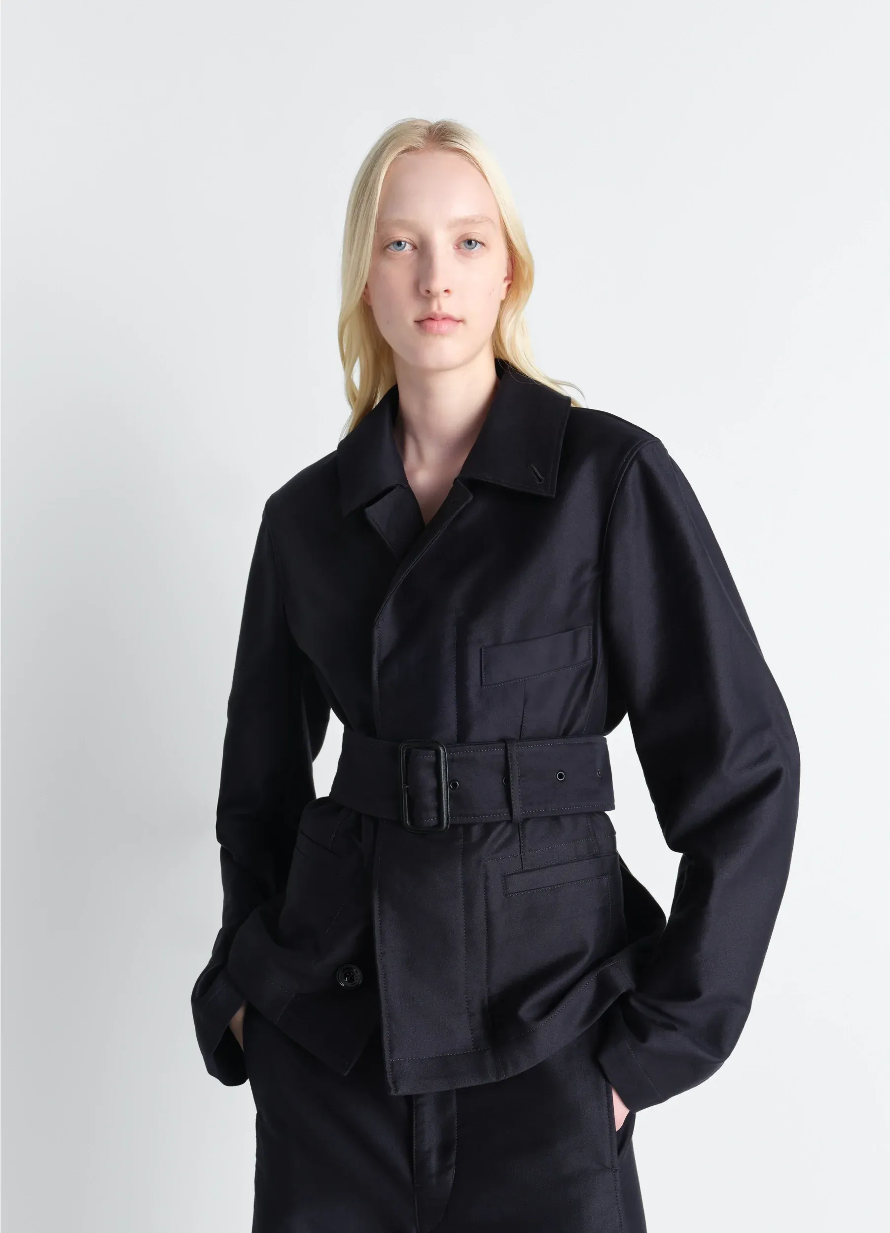 BELTED UTILITY JACKET IN COTTON SATIN sold by Lemaire