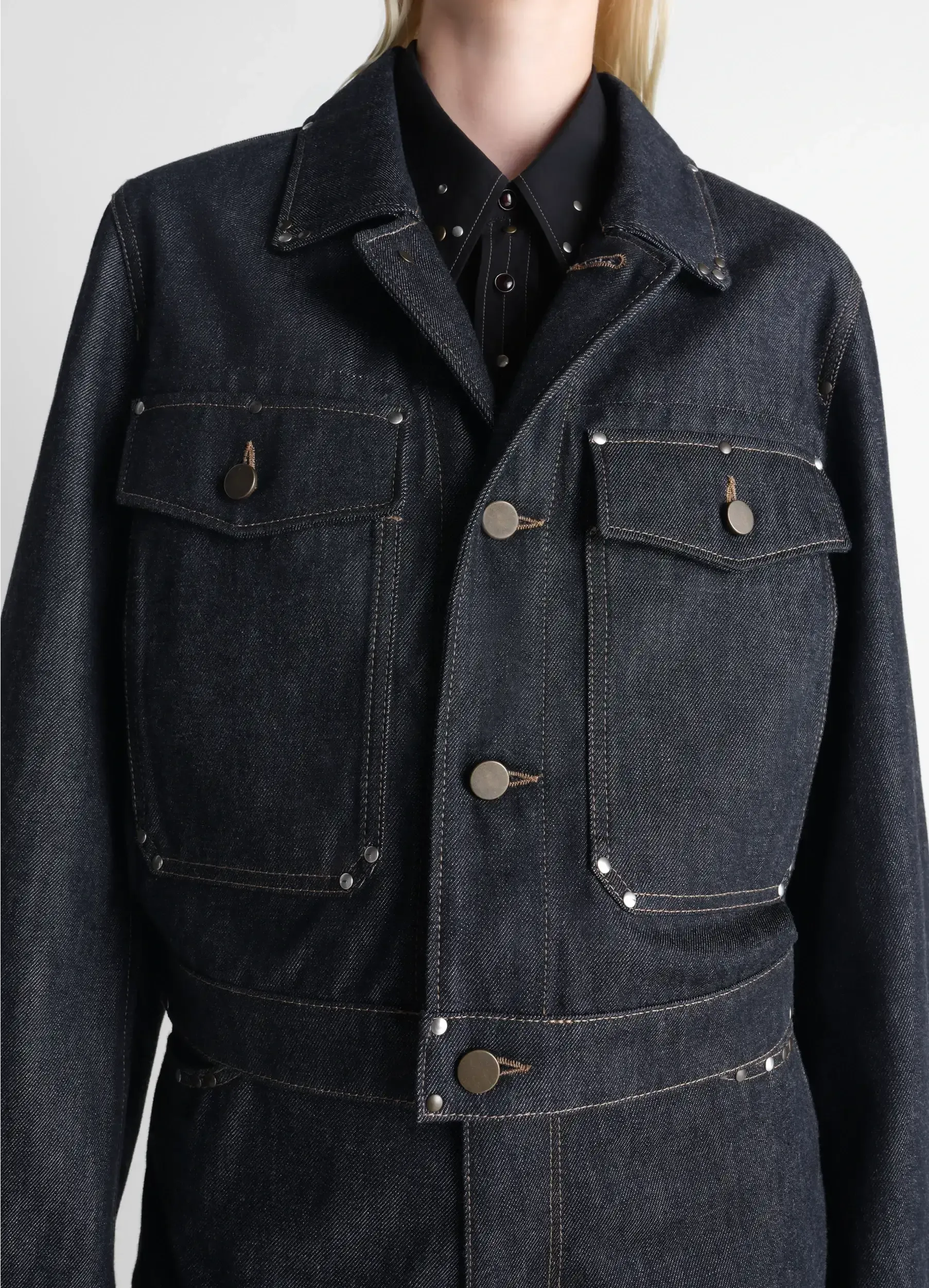 CROPPED BLOUSON WITH STUDS IN DENIM sold by Lemaire product image thumbnail 3