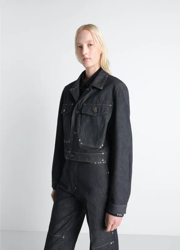 CROPPED BLOUSON WITH STUDS IN DENIM made by Lemaire