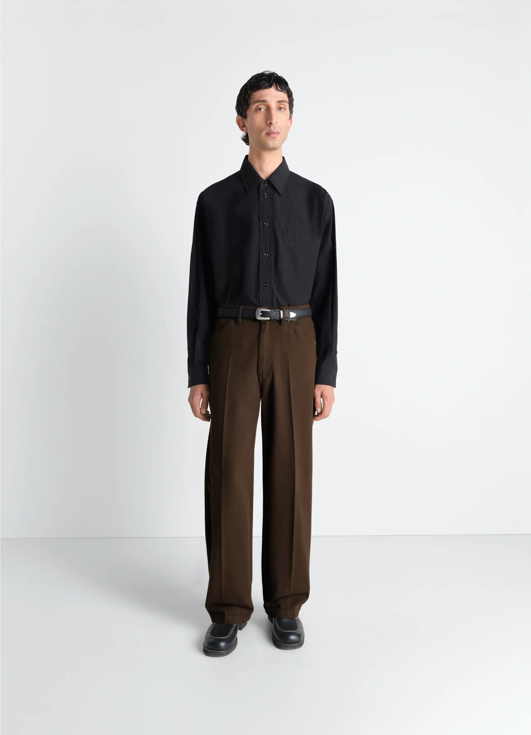 WIDE PANTS IN DYED BROKEN TWILL sold by Lemaire