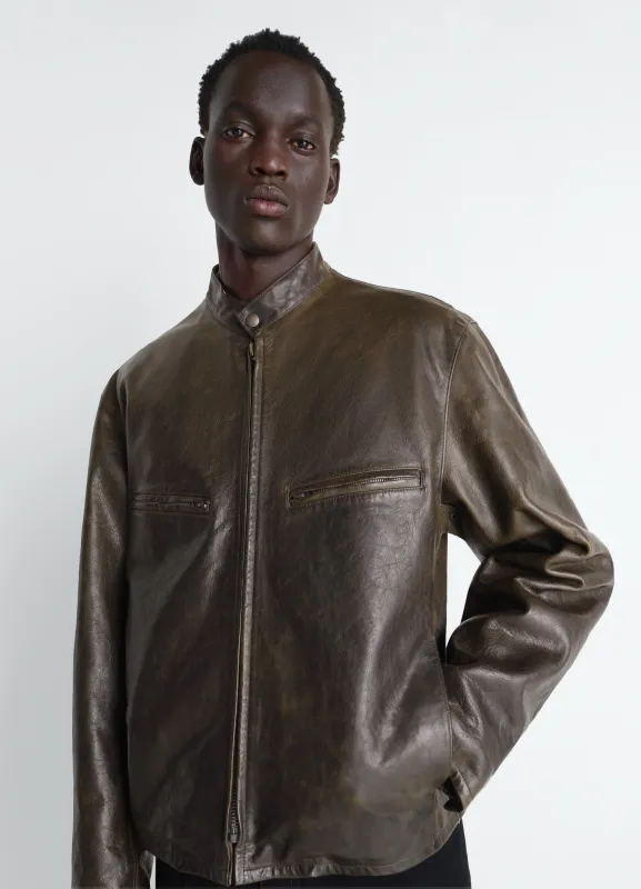 BOXY BIKER JACKET IN WAXY COW LEATHER made by Lemaire