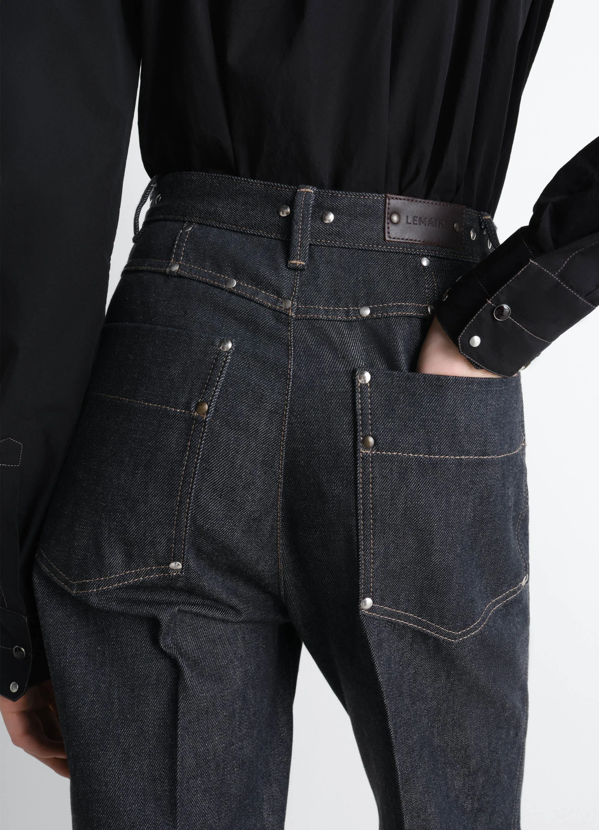 HIGH WAISTED STRAIGHT PANTS WITH STUDS IN DENIM sold by Lemaire product image thumbnail 3