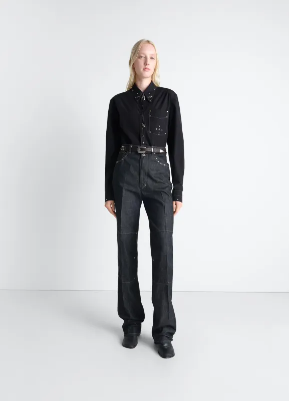 HIGH WAISTED STRAIGHT PANTS WITH STUDS IN DENIM made by Lemaire