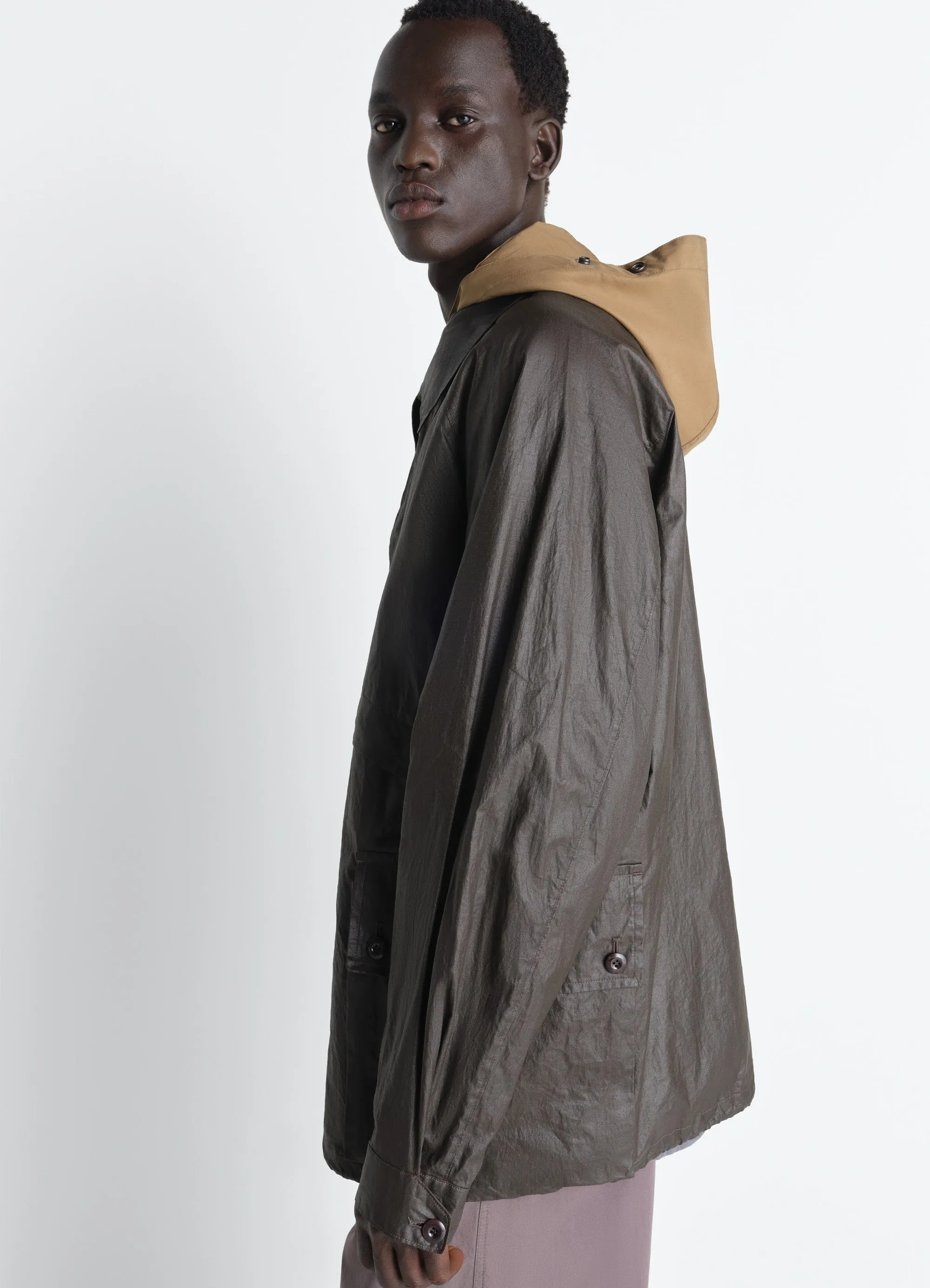 RAIN JACKET WITH DETACHABLE HOOD IN COATED TECHNICAL LINEN sold by Lemaire product image thumbnail 3