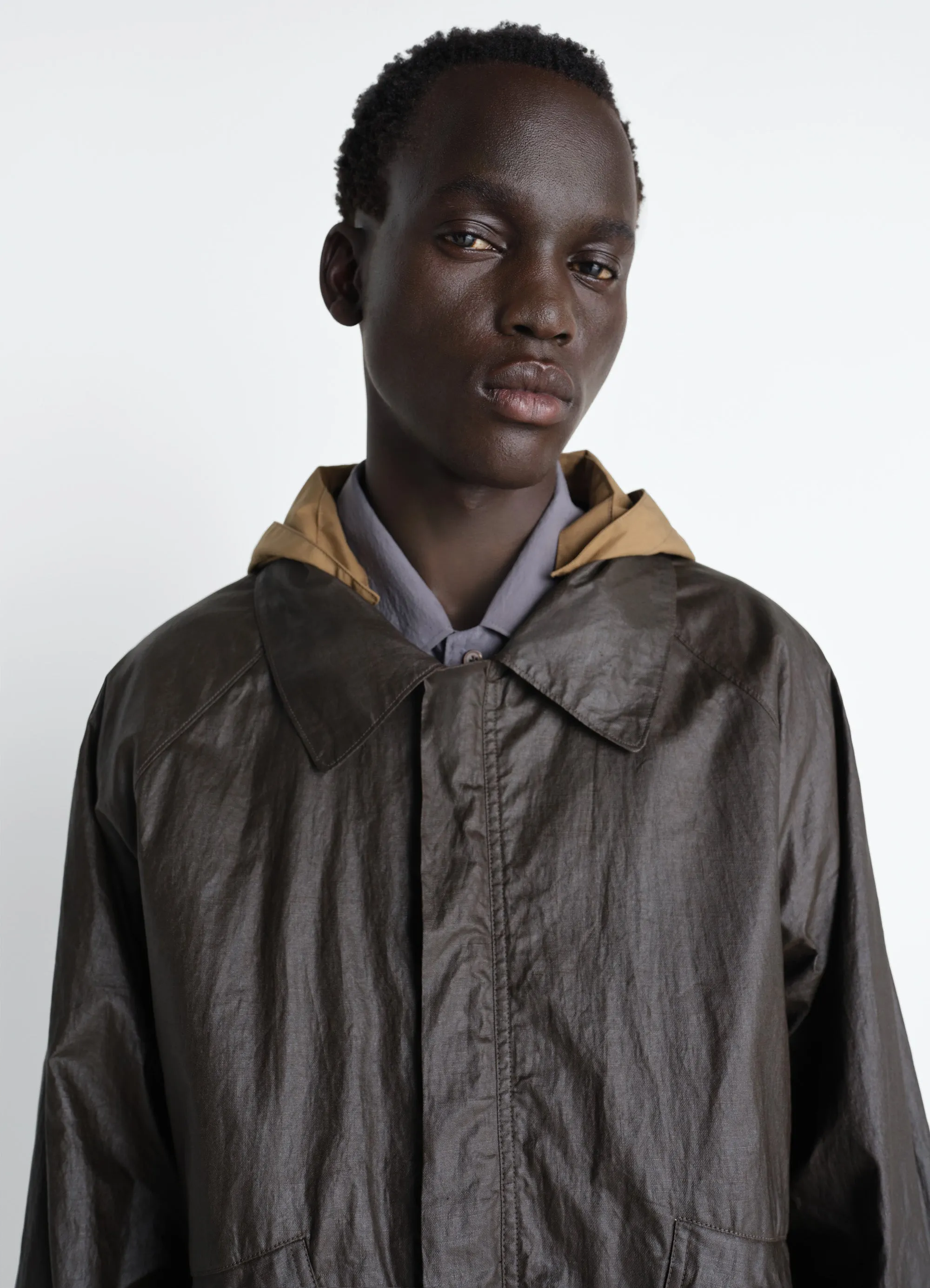 RAIN JACKET WITH DETACHABLE HOOD IN COATED TECHNICAL LINEN sold by Lemaire product image thumbnail 4