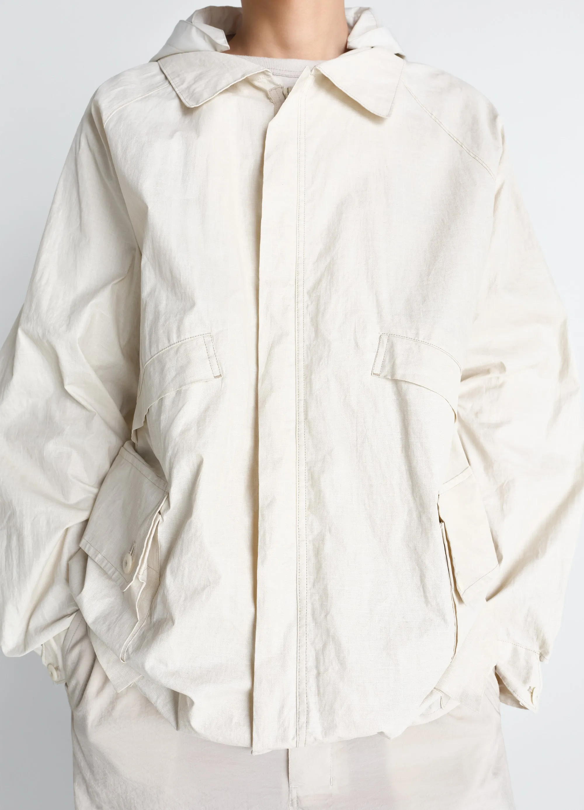 RAIN JACKET WITH DETACHABLE HOOD IN COATED TECHNICAL LINEN sold by Lemaire product image thumbnail 5